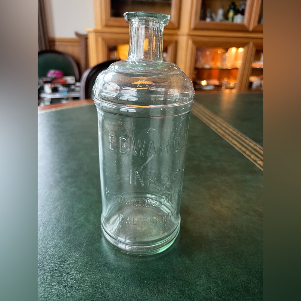 Antique Vintage Glass Edwards Ink Bottle Container Large